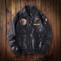 ma1 Air Force Pilot Leather Jackets Mens Tide Indian Embroidered Leather Mens Coats Spring and Autumn Slim Machine Clothing