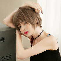 Wig female short hair net red Korean version of bobo head round face comic bangs handsome short broken hair full headgear bobo head