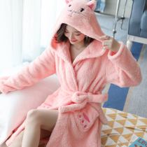 Pajamas womens autumn and winter coral velvet bathrobe long models can be worn outside Flannel plus size gowns Womens winter nightgown