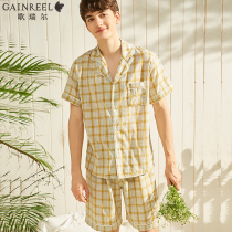 Golier summer new fresh plaid pajamas mens soft and comfortable can wear short-sleeved home wear suit