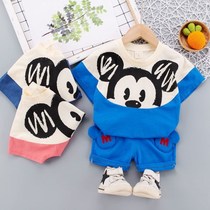 Boys short-sleeved suit 2021 new female baby Korean summer clothes childrens Western style casual cartoon T-shirt two-piece set 3