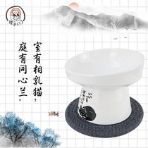Cat bowl ceramic double bowl protection cervical spine anti-knock oblique mouth anti-black chin dog Rice Bowl Bowl cute kitten