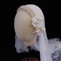 Retro lace satin flower Republic of China wind head gauze hat French temperament Bride wedding photo headwear travel hair accessories