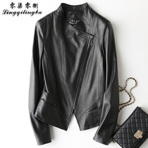 0708 leather leather womens short motorcycle jacket 2021 spring new Haining sheepskin slim jacket