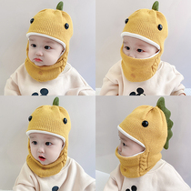 Baby hat autumn and winter collar one-piece baby knitted wool cap cute super cute children plus velvet thickened warm