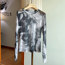Romantic color autumn dress ice silk mesh gauze breathable long sleeve T-shirt thin coat women versatile interior base shirt