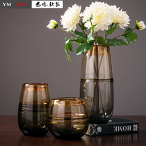 Yiming soft suit American modern colored glass vase living room dining room hydroponic flower arrangement two-color transparent flower arrangement