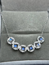 Wen play hand string natural boutique 6A grade ice blue moonstone necklace collarbone chain (superb inlay