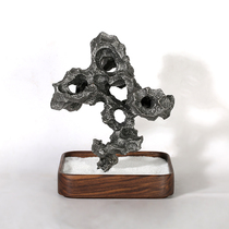 Limited time special Cast iron Taihu Stone Desk Accessory Accessories with black walnut tray white sand