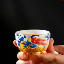 Seconds 999 real gold hand-painted gilt craft founder Hunan arts and crafts master Xiao Jianhui tea cup