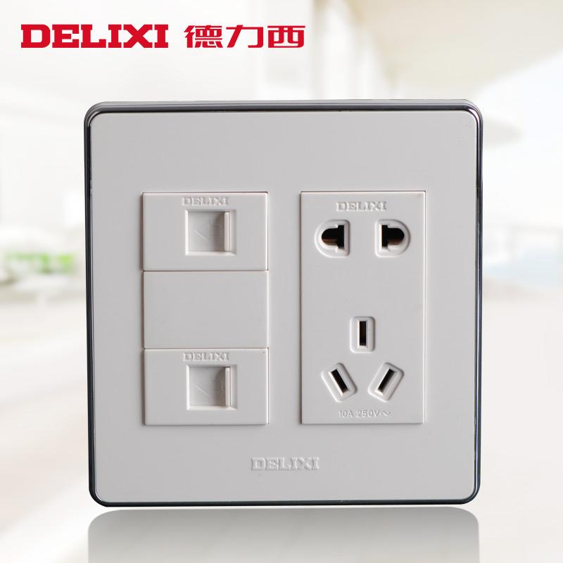 Delixi switch socket type 120 CD330 telephone computer plus five holes Weak power combination with power 5 eye panel