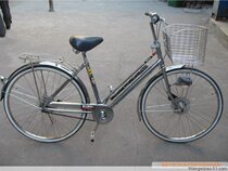 Exit Japan Cycling-Kawasaki Inner Three Speed-Front And Rear Roller Brakes-Stainless Steel Car Basket-Induction Light