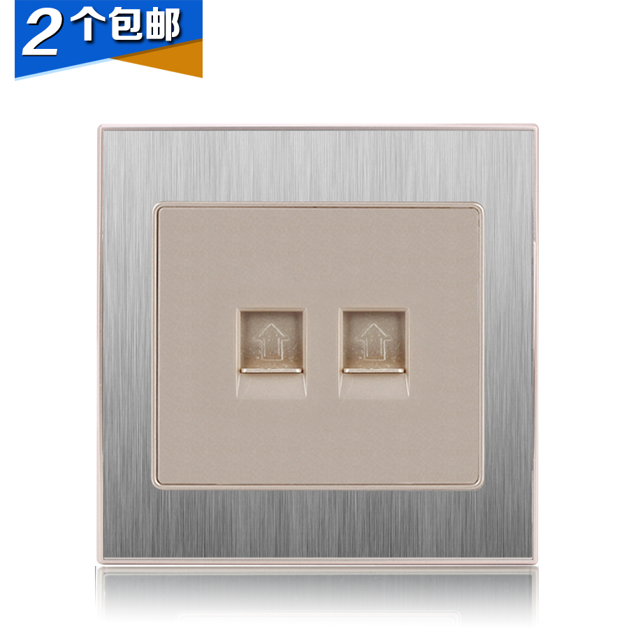 Type 86 stainless steel wire drawing panel wall switch Champagne color network cable interface telephone computer outlet