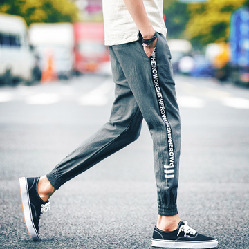 扎脚裤运动裤缩脚印花裤男潮束脚学生校裤修脚裤休闲彩裤夏日长裤