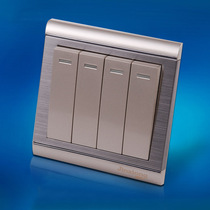 Type 86 Switch Socket Champagne Gold Stainless Steel Wire Drawing Switch Four Quad Switch 4 Four Open Single Control Panel