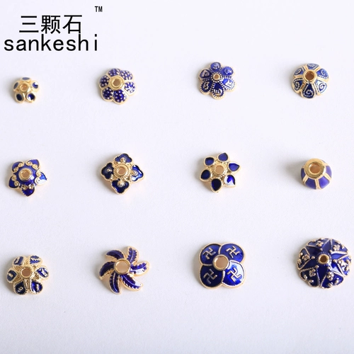 DIY Ювелирный материал Тибетские серебряные аксессуары капают масло зеленое синее цветочное капюшон с гранат -браслетными бусинками.