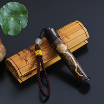 Zizhu flow gold bamboo carved toothpick tube portable mini ebony incense tube creative storage bottle box toy