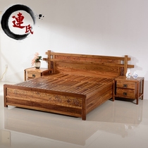 Red Wood Large Bed New Chinese Style 1 8 m Double Bed Flowers Pears Wood Bed Head Cabinet Combination Modern Minimalist Bedroom Furniture