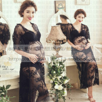 2018 Photothemed Photography Pregnant Woman Photo Writing True Themed Clothing Sexy Perspective Lace Wedding Dress Hollowed-out Dress Hollowed-out Dress