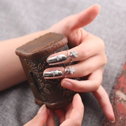 s925纯银女款个性日韩版水晶护甲 指甲套 指甲盖关节戒指指环尾戒