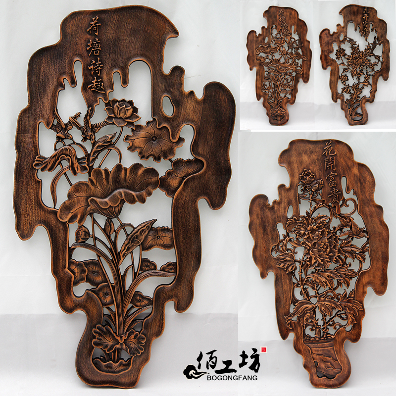 Dongyang wood carving and hanging, camphor wood carving and painting handicraft, Chinese style living room wall background, solid wood art