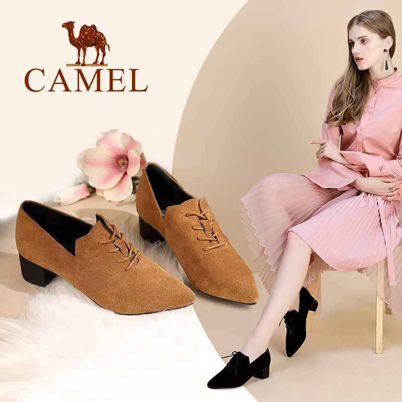 Camel women's shoes fashion thick with pointed women's shoes elegant retro high heels women