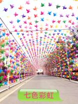 Seven color rainbow color design principle quartet windmill kindergarten scenic area outdoor suspension decoration windmill