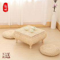  Straw-woven bay window table Small table Solid wood simple tatami bay window coffee table European-style creative floor table Kang table
