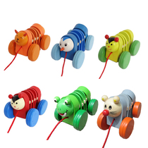  Wooden puzzle dragging toy Dragging caterpillar toy Building block pulling car toy Kindergarten gift