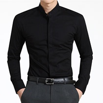 Korean mens fashion Korean version of mens autumn temperament tide stand collar slim casual long sleeve shirt