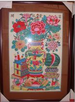 National intangible cultural heritage collection gift National gift boutique Wuqiang woodblock New Year pictures rich flowers open frame