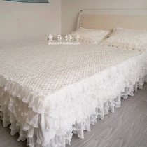 Korean modern beauty Pure white yarn lace embroidered fabric bedspread bed skirt 1 5m1 8m quilted bedding