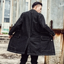 Windbreaker men long Korean spring and autumn 2021 new trend handsome denim mens large size loose mens coat