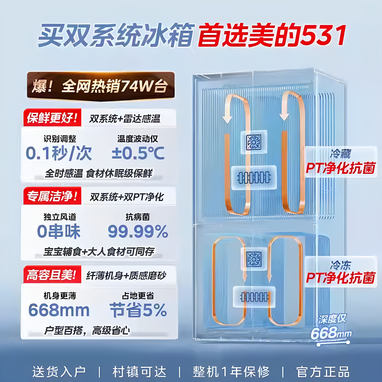 美的官方旗舰店的厨房冰箱